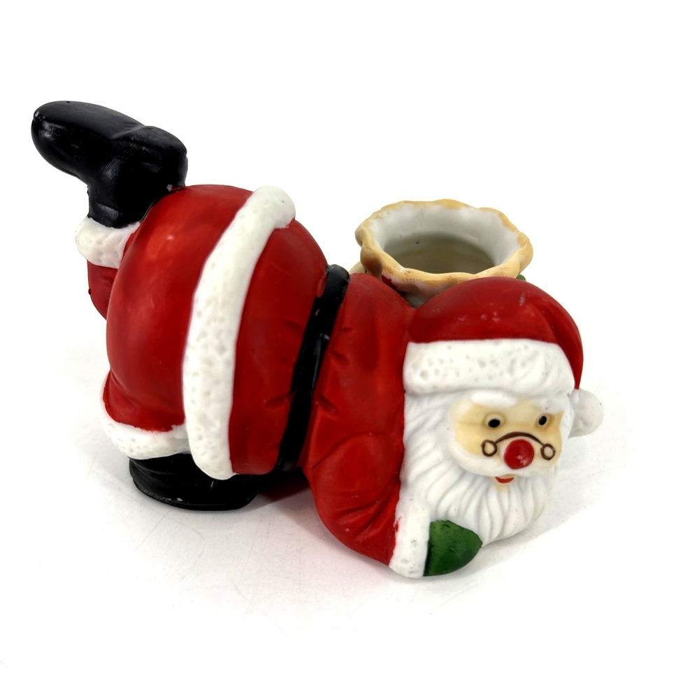 Santa‎ Claus Candle Holder Ceramic Vintage Christmas Laying w Foot Kicked Up